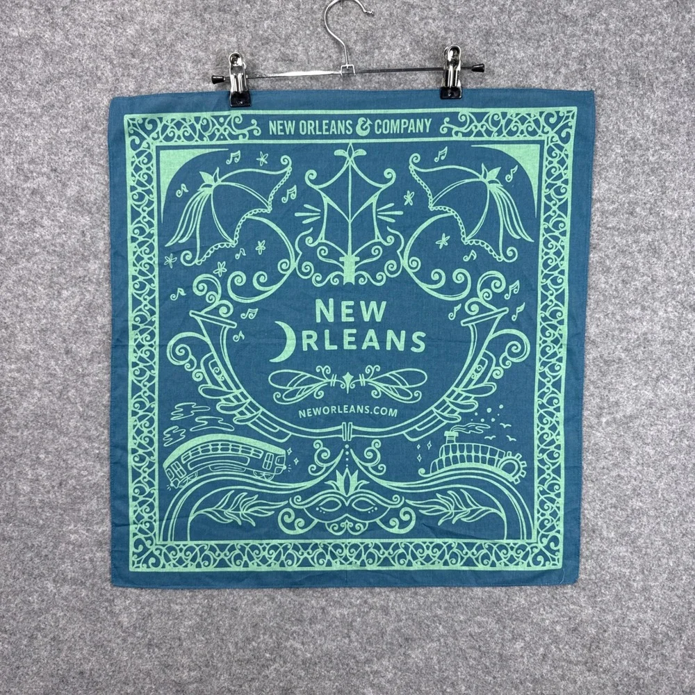 New Orleans & Company Bandana Teal Mint Green Graphic Souvenir Cotton Scarf 22